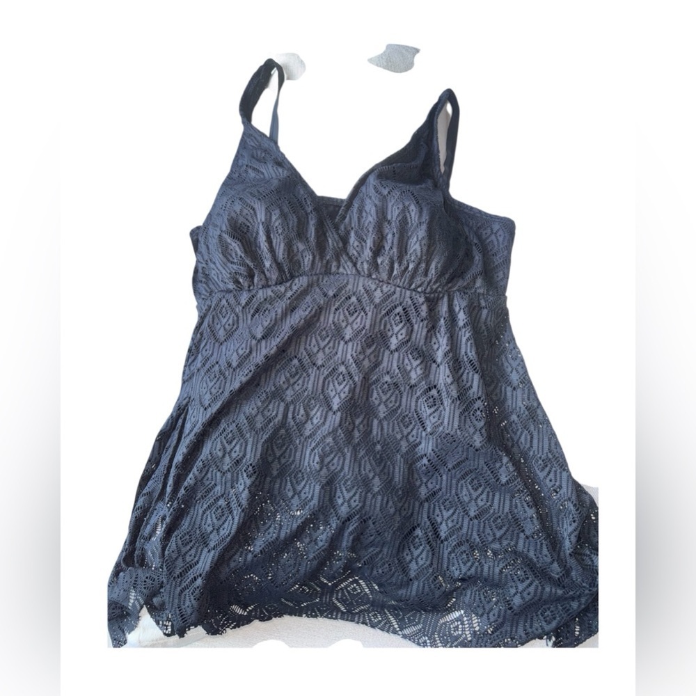 Swimsuits For All Black Crochet Lace Swim Dress One Piece Size 22